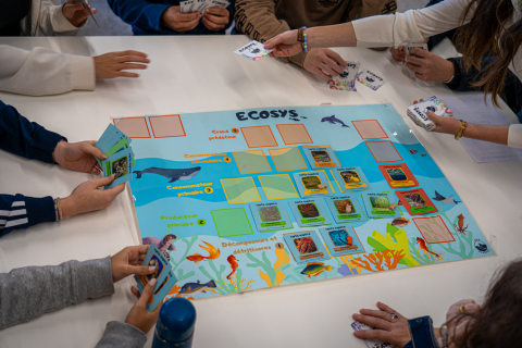 Les élèves du lycée Robert Schumann découvrent le jeu Ecosys lors de la Fête de la Science 2023 à AgroParisTech